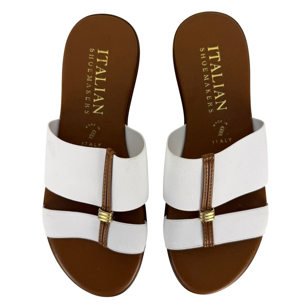 Italian Shoemakers White Wedge Slide Sandals Womens 7 Made in Italy Summer Chic